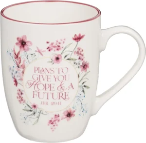 Inspirational Ceramic Coffee & Tea Scripture Mug for Women: Hope & a Future Encouraging Bible Verse, Microwave & Dishwasher