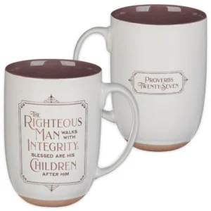 Large Ceramic Coffee Tea Mug Scripture Proverbs 20:7