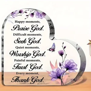 Christian heart Bible decor, women's religious gift. Inspirational quote, prayer-friendly. Purple, room/home/office desk.