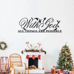 Elegant Metal Wall Art - 'With God All Things Are Possible' Bible Verse. Beautiful Metal Wall Sculpture and Inspirational Si